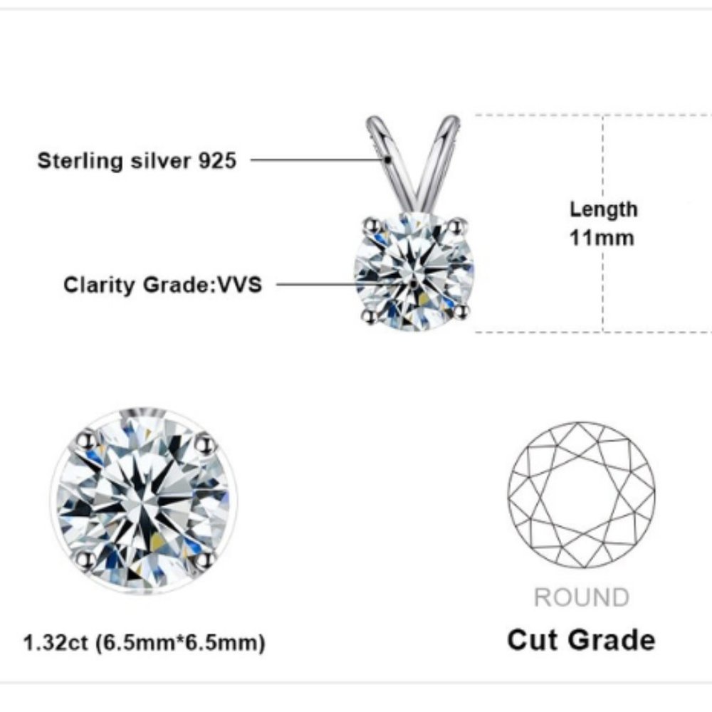 💗 1ct Simulated Diamond CZ Stud Pendant - Picture 6 of 7